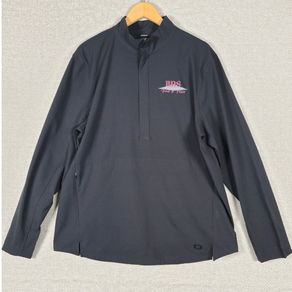 OGIO‎ Mens Black Grid Texture Quarter Zip Pullover BDS Track & Field Size Large